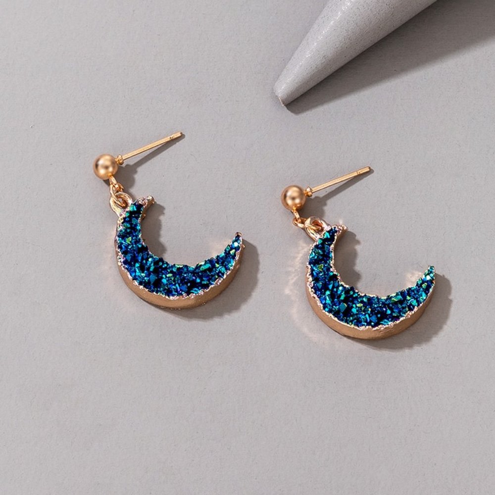 Druzy Crystal Blue Moon Dangle Earrings - Picture 3 of 5